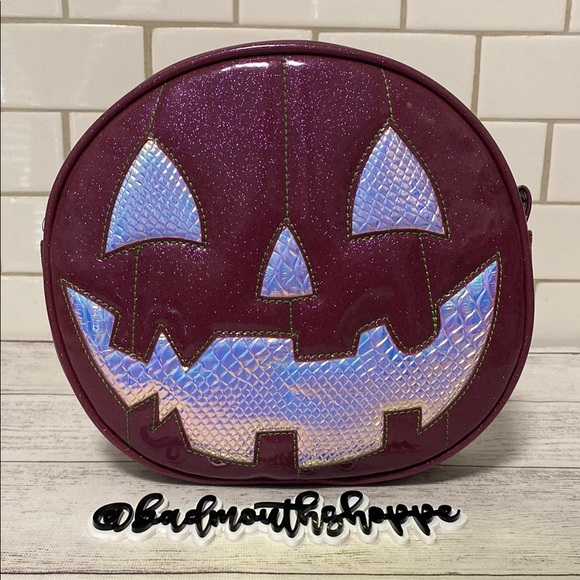 *RARE Love Pain & Stitches Maroon Glitter and Holo Face Happy Face Pumpkin Purse
